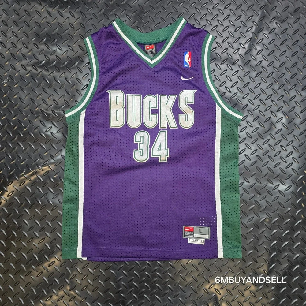 Nike Ray Allen #34 Milwaukee Bucks Jersey Youth L 16/18 Purple Green NBA Vintage